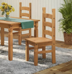 Mercers Furniture Corona Dining Chairs X2 Pair Slat Ladder Back Solid Wood Pine Wooden Chairs With Mexican Styling - thumbnail 5