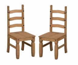 Mercers Furniture Corona Dining Chairs X2 Pair Slat Ladder Back Solid Wood Pine Wooden Chairs With Mexican Styling