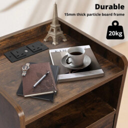 Bedside Table Nightstand Usb Charger Outlet Rgb Led 3 Drawers Oak - thumbnail 6