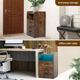 Bedside Table Nightstand Usb Charger Outlet Rgb Led 3 Drawers Oak - thumbnail 7