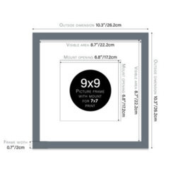 "9X9"" Grey Picture Frame - 9X9"" Square Frame With 7X7"" Mount For 9X9""/7X7"" Pictures Luxurious Style Frame For Home Décor, 1 Pack" - thumbnail 2