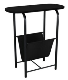 Urbn-Living Urbnliving 58Cm Height Slim Oval Side End Black Table With Magazine Newspapers Holder Sling Rack - thumbnail 3