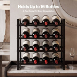 Levede 16 Bottle Wine Rack Countertop Wine Storage Organiser 4 Tier Metal - thumbnail 5