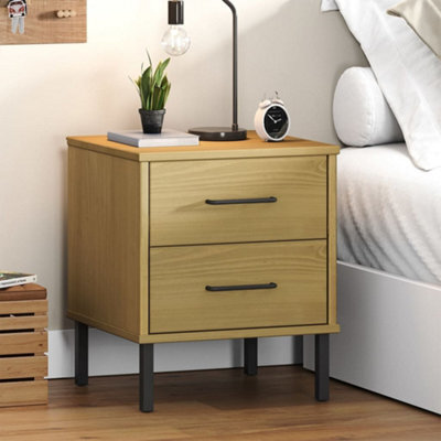 Berkfield Bedside Cabinet With Metal Legs Brown Solid Wood Pine Oslo - image 1