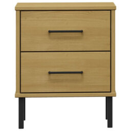 Berkfield Bedside Cabinet With Metal Legs Brown Solid Wood Pine Oslo - thumbnail 4