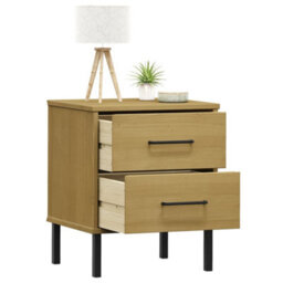 Berkfield Bedside Cabinet With Metal Legs Brown Solid Wood Pine Oslo - thumbnail 3