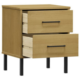 Berkfield Bedside Cabinet With Metal Legs Brown Solid Wood Pine Oslo - thumbnail 5