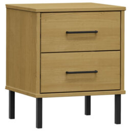 Berkfield Bedside Cabinet With Metal Legs Brown Solid Wood Pine Oslo - thumbnail 2