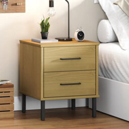 Berkfield Bedside Cabinet With Metal Legs Brown Solid Wood Pine Oslo