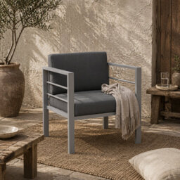 Wyld Haus Movitte Charcoal Grey Single Outdoor Garden Sofa With Cushions, Rust-Resistant Aluminium Frame - thumbnail 1