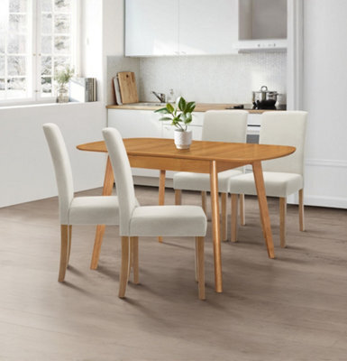 Hallowood Furniture Aston Butterfly Extending Table With 4 Straight Back Beige Fabric Chairs - image 1
