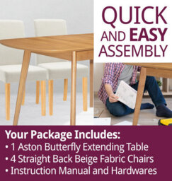 Hallowood Furniture Aston Butterfly Extending Table With 4 Straight Back Beige Fabric Chairs - thumbnail 7