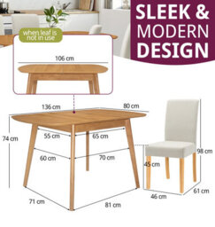 Hallowood Furniture Aston Butterfly Extending Table With 4 Straight Back Beige Fabric Chairs - thumbnail 3