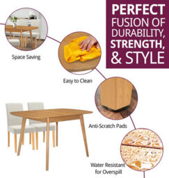 Hallowood Furniture Aston Butterfly Extending Table With 4 Straight Back Beige Fabric Chairs - thumbnail 2