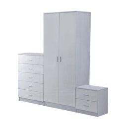 Homcom High Gloss 3 Trio Wardrobe Set Drawers Bedroom Furniture Chest Bedside - thumbnail 2
