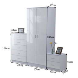 Homcom High Gloss 3 Trio Wardrobe Set Drawers Bedroom Furniture Chest Bedside - thumbnail 3