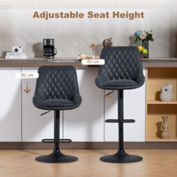 Black Adjustable Bar Stools Set Of 2 Swivel Bar Chairs With Back Footrest - thumbnail 4
