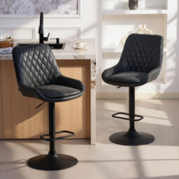 Black Adjustable Bar Stools Set Of 2 Swivel Bar Chairs With Back Footrest - thumbnail 5