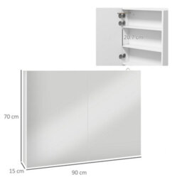Kleankin Wall Mounted Bathroom Storage Cupboard With Mirror, Led Light, Usb - thumbnail 3