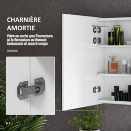 Kleankin Wall Mounted Bathroom Storage Cupboard With Mirror, Led Light, Usb - thumbnail 7