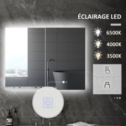 Kleankin Wall Mounted Bathroom Storage Cupboard With Mirror, Led Light, Usb - thumbnail 4