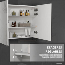 Kleankin Wall Mounted Bathroom Storage Cupboard With Mirror, Led Light, Usb - thumbnail 6