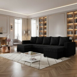 Astana U Shaped Corner Sofa Bed Black And Grey Design With Pull Out Sleeping Function Storage And Bonell Springs
