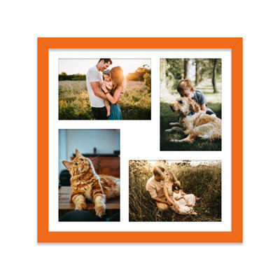 12X12 Inch 4 Opening Photo Collage Frame, Display Four 6X4 Inch Photos, Multi Aperture Family Picture Frame, Orange - image 1