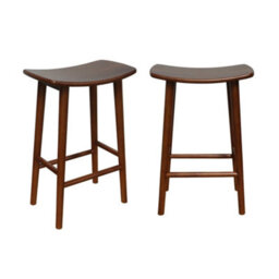 Sweeek - Set Of 2 Vintage Bar Stools, Rubberwood Walnut 46.5X31X66 Cm - Louna - thumbnail 2