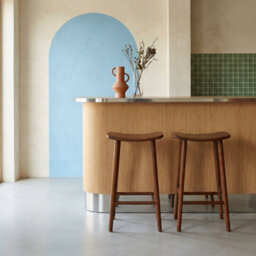 Sweeek - Set Of 2 Vintage Bar Stools, Rubberwood Walnut 46.5X31X66 Cm - Louna - thumbnail 1