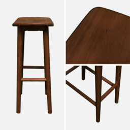 Sweeek - Set Of 2 Vintage Bar Stools, Rubberwood Walnut 46.5X31X66 Cm - Louna - thumbnail 6