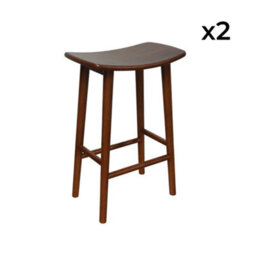 Sweeek - Set Of 2 Vintage Bar Stools, Rubberwood Walnut 46.5X31X66 Cm - Louna - thumbnail 8