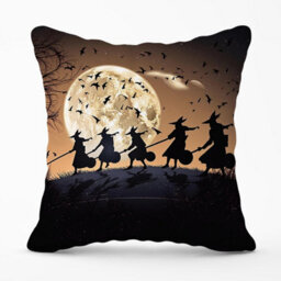 Warren Reed Designer A Group Of Witches Riding Broomsticks Outdoor Cushion 45Cm X 45Cm - thumbnail 1