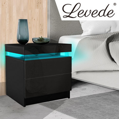 Levede 2 Drawer Bedside Table High Gloss Rgb Led Nightstand Cabinet - image 1
