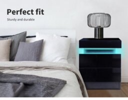 Levede 2 Drawer Bedside Table High Gloss Rgb Led Nightstand Cabinet - thumbnail 5