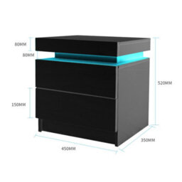 Levede 2 Drawer Bedside Table High Gloss Rgb Led Nightstand Cabinet - thumbnail 4