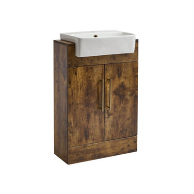 Homestylestore 550mm Dark Oak Floorstanding Bathroom Vanity Unit And Aged Gold T Bar Handle - image 1