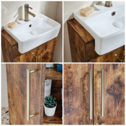Homestylestore 550mm Dark Oak Floorstanding Bathroom Vanity Unit And Aged Gold T Bar Handle - thumbnail 2