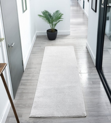 Comfy Washable Low Pile Living Room Area Rug - Anti-Slip Felt Backing Silver 60Cm X 200Cm - image 1