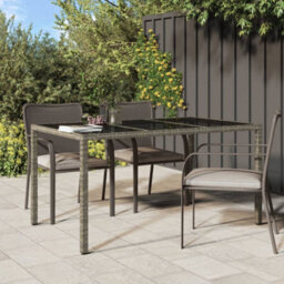 Berkfield Garden Table 150X90X75 Cm Tempered Glass And Poly Rattan Grey - thumbnail 1