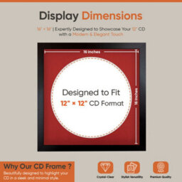 "16X16"" Matte Black Modern Vinyl Record Frame With Crimson Mount For 12 Inch Lp Disc - Ak Frames" - thumbnail 2
