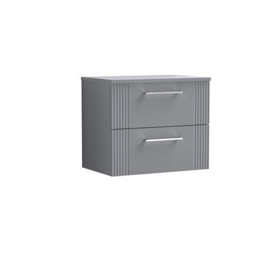 Balterley Belvide Partial Fluted 2 Drawer Wall Hung Vanity Unit With Colour Coordinating Worktop - 600mm - Satin Grey - image 1