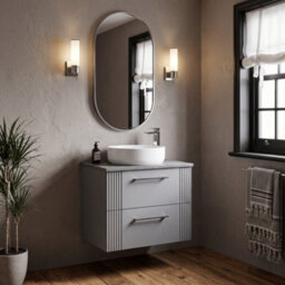 Balterley Belvide Partial Fluted 2 Drawer Wall Hung Vanity Unit With Colour Coordinating Worktop - 600mm - Satin Grey - thumbnail 4