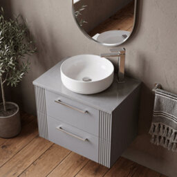 Balterley Belvide Partial Fluted 2 Drawer Wall Hung Vanity Unit With Colour Coordinating Worktop - 600mm - Satin Grey - thumbnail 3