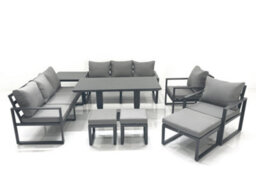 Fimous Garden Sofa Set Aluminium Furniture Rising Dining Tabe Set With 2 Chair 3 Footstools Side Table Dark Grey - thumbnail 2