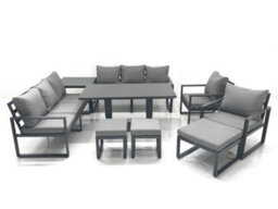 Fimous Garden Sofa Set Aluminium Furniture Rising Dining Tabe Set With 2 Chair 3 Footstools Side Table Dark Grey - thumbnail 1