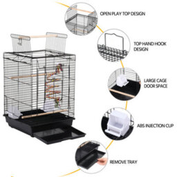 Yaheetech Black Open Top Metal Bird Cage W/ Open Play Top - thumbnail 5
