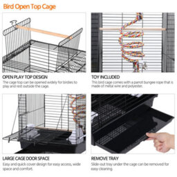 Yaheetech Black Open Top Metal Bird Cage W/ Open Play Top - thumbnail 4