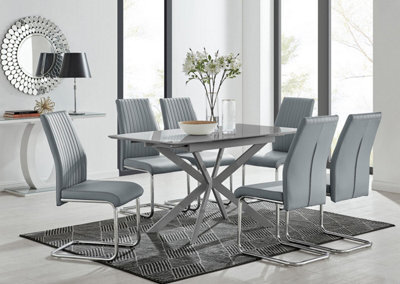 Furniturebox Uk Lira 100Cm Grey Metal Extending Dining Table & 6 Grey Lorenzo Chairs - image 1