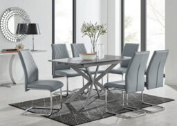 Furniturebox Uk Lira 100Cm Grey Metal Extending Dining Table & 6 Grey Lorenzo Chairs - thumbnail 1